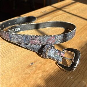 VINTAGE Y2K ABSOLUTELY FRESH FLORAL GLITTERING SILVER STUDDED BELT SMALL